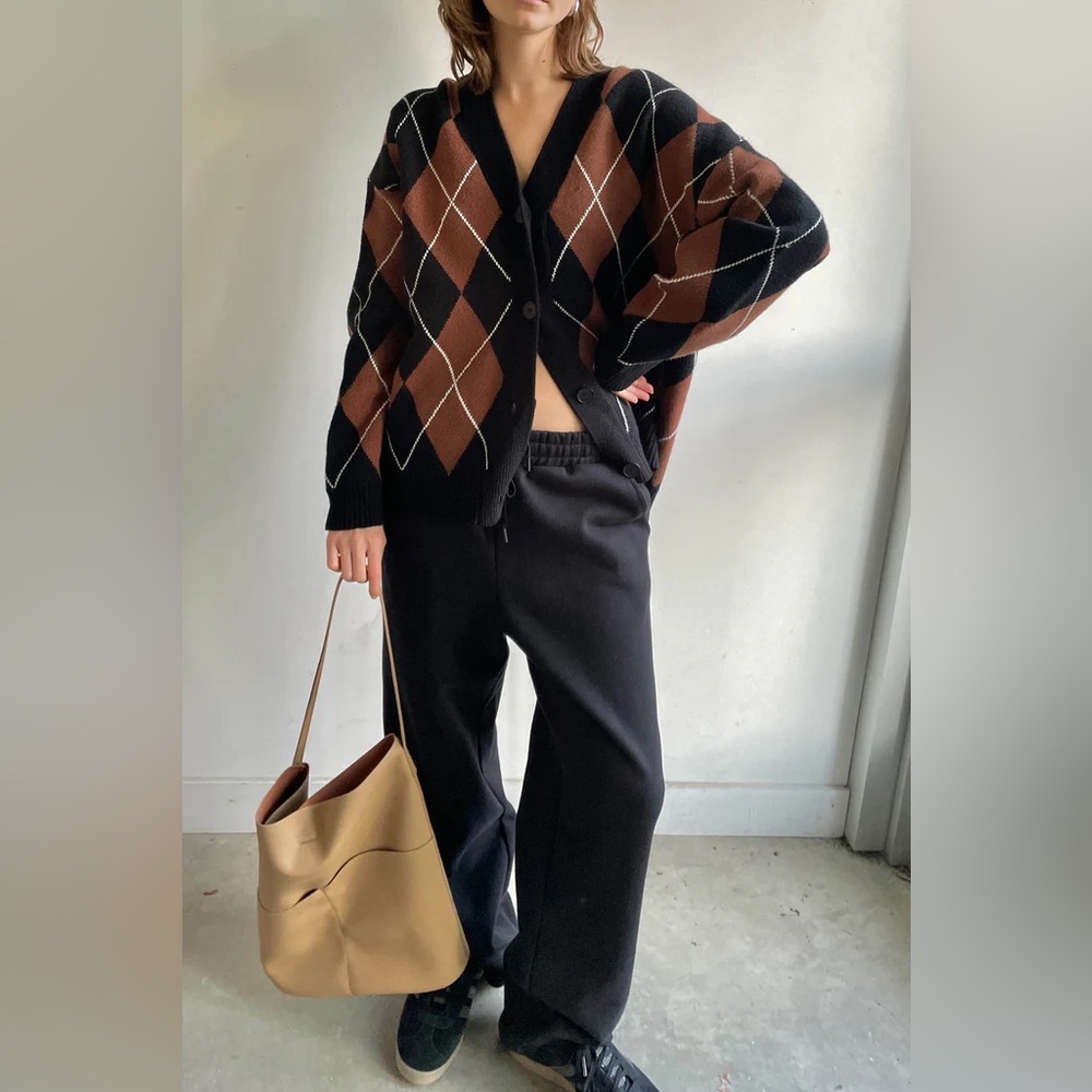 OAK + FORT Oversized Argyle Cardigan - Picture 1 of 14